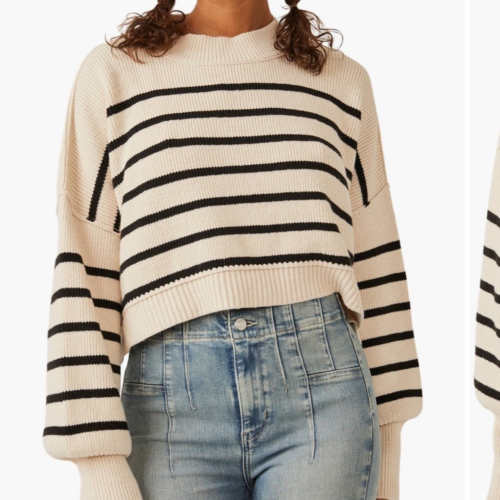 Free People Ribbed Striped Crop Sweater. XL. NWT